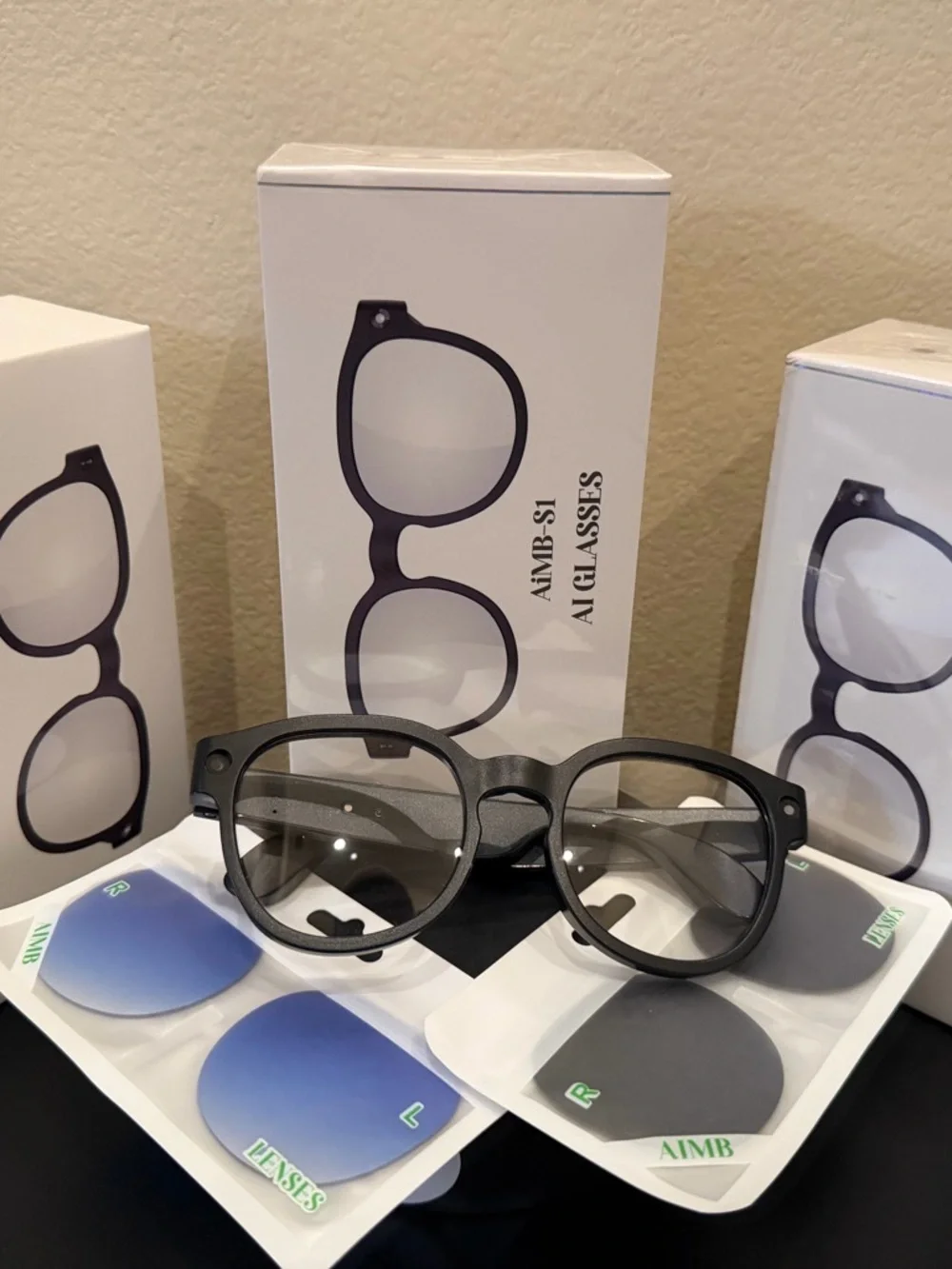 AiMB AI Glasses Black Round Frame Interchangeable Lens.